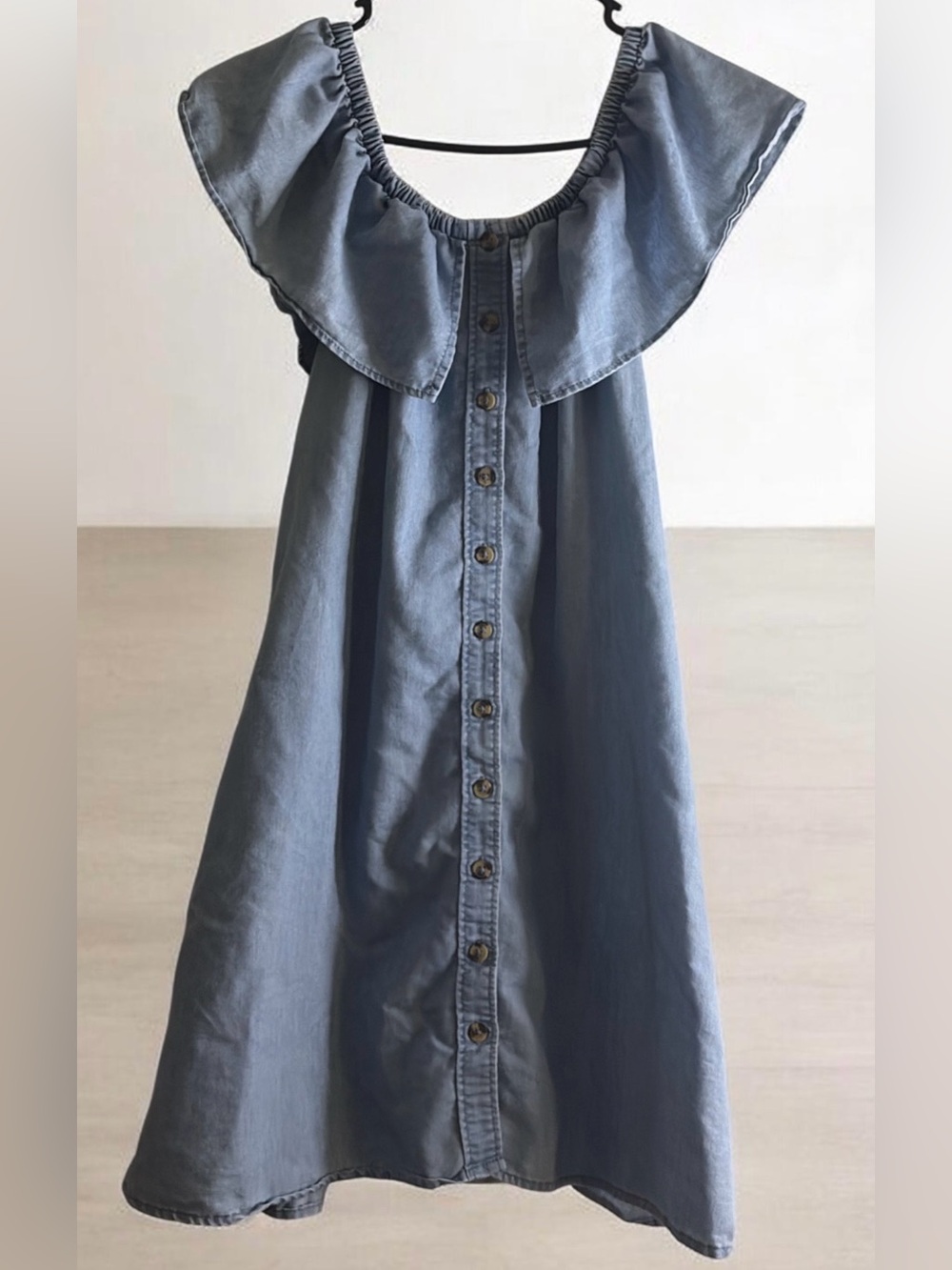 New Look Blue Button-Front Ruffle Neck Dress